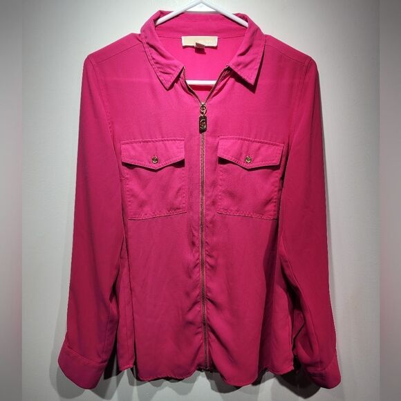 Michael Kors spicy pink zippered shirt - Picture 2 of 7